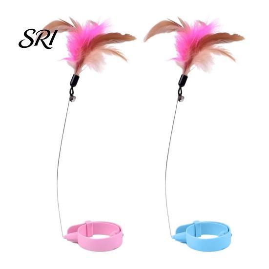 Cat Toy for Stress Relief Collar Feather Interactive Wand Hands Free Mental Stimulation Teaser with Bell Adjustable Indoor Kitty Solo Play Self-play
