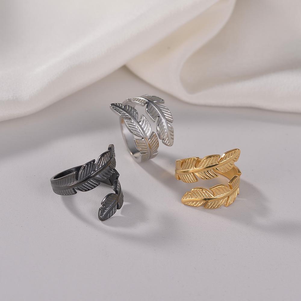 Fashion Adjustable Stainless Steel Leaf Open Ring for Women Girls - Birthday Wedding Gift