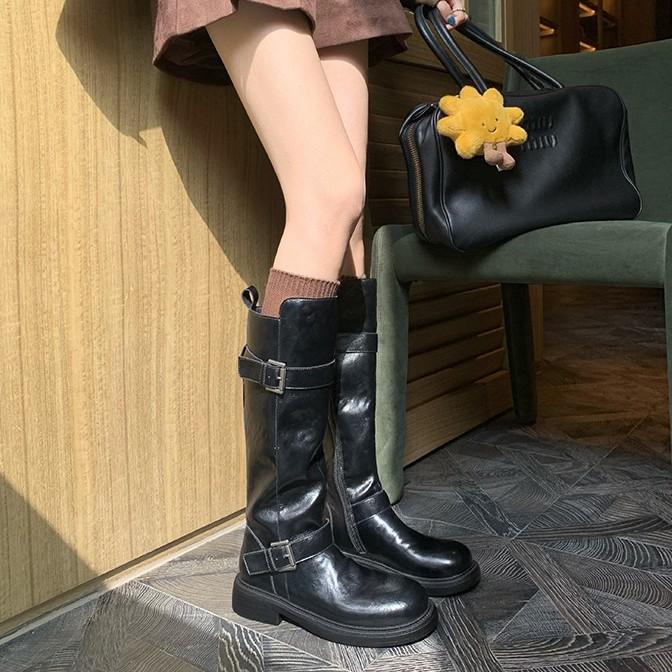 High Quality Women's Shoes Winter New Soft Leather Boots Luxury Zipper Platform Knight Boots for Women Fashion Shoes Botas Mujer