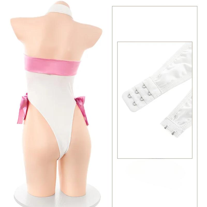 Sexy Lingerie Cat Girl Three-Point Uniform Roleplay Charming Perspective Jumpsuit Passion Cosplay Devil Hollow Bodysuit with Headwear Stockings