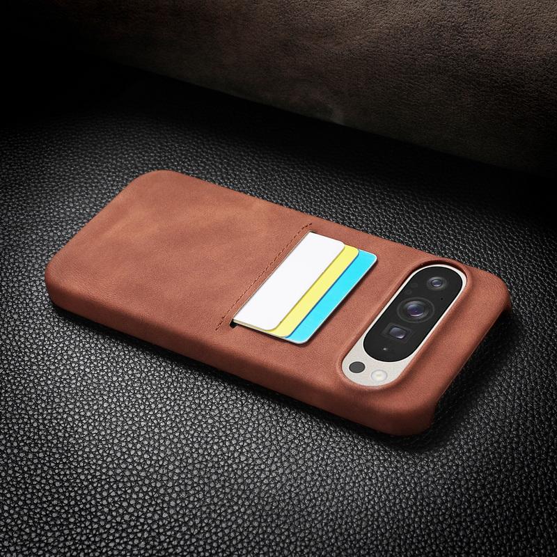 Solid Color Matte Leather Slim Phone Cover For Google Pixel 9 Pro XL Pixel 8A Luxury Card Slot Hard PC Shockproof Lens Protection Case