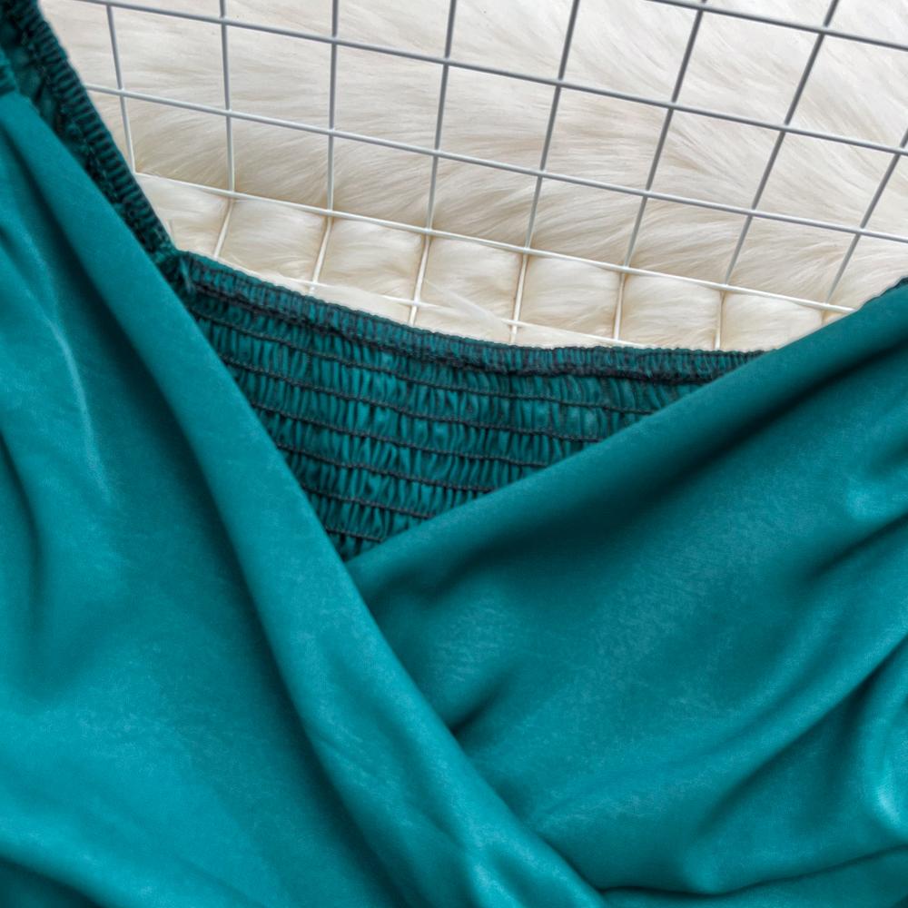 YYFS Naiste mood vabaaja kevadsügise ühevärvilise trükiga pikkade varrukatega V-kaelusega pluusid ja särgid