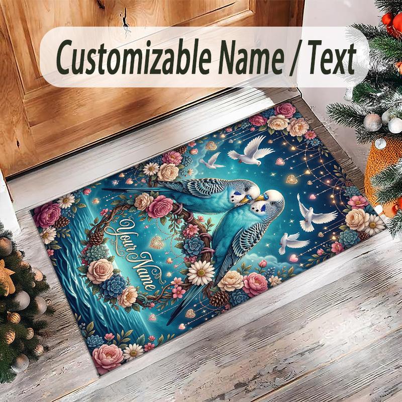 Birds Theme Crystal Velvet Floor Rug Personalized Custom Name Text Warm Carpet Home Decoration