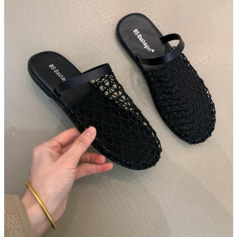 Fashion New Mesh Slippers Women Flats Summer Luxury Sandals Designer Rome Leisure Round Toe Slingback Loafers Outdoor Dress Beach Shoes
