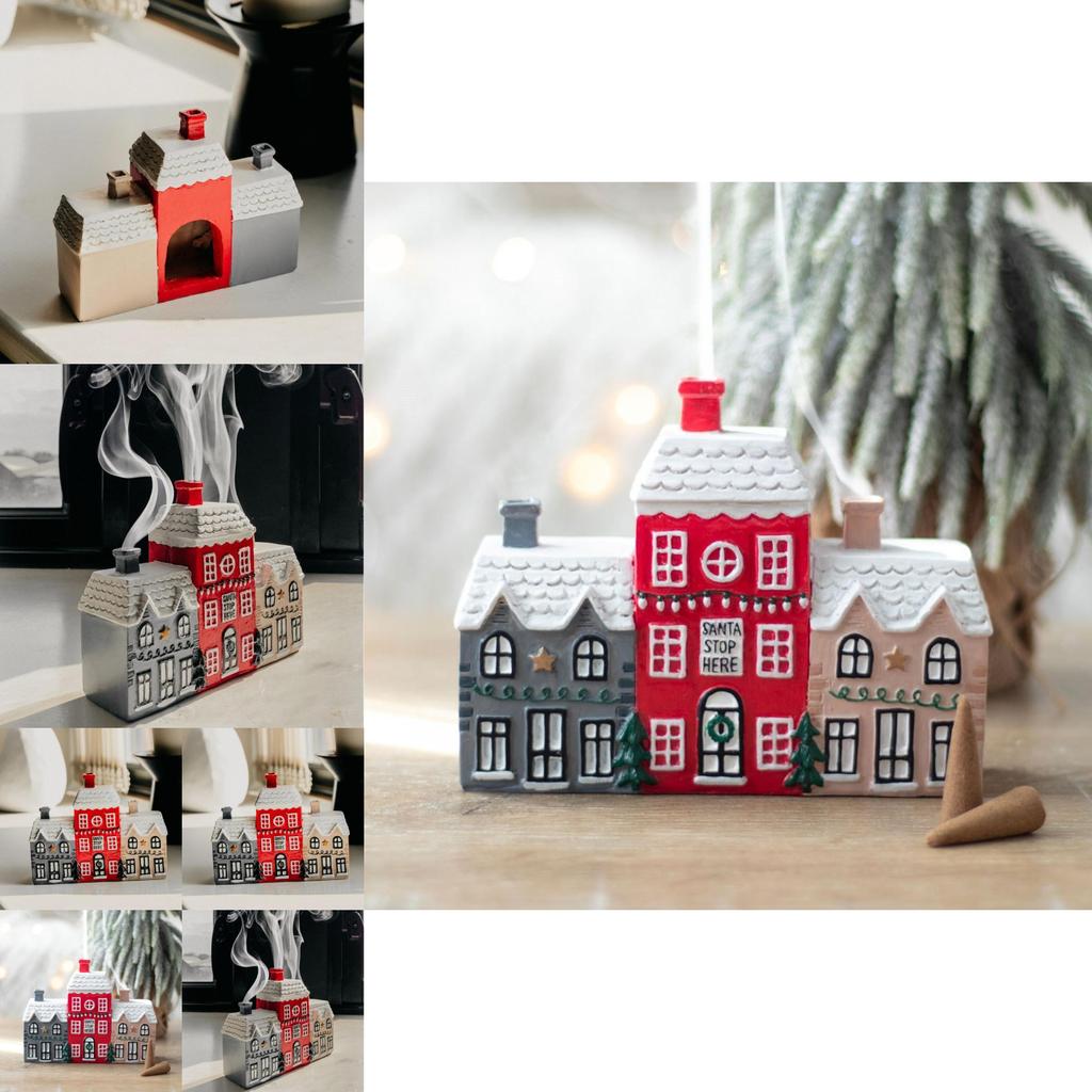 Charming Resin Village Incense Cone Holder Unique Decorative Piece For Holiday Decor