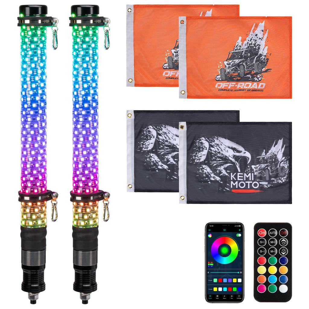 2pc 2ft Fat Whip Lights for Side by Side Turning Signal Function Compatible with Polaris RZR For Can-Am Maverick X3 For UTV ATV
