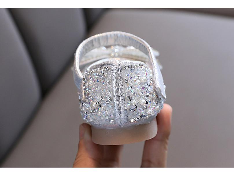 2025 Spring/Summer Girls' Korean Style Rhinestone Bow Square Toe Leather Dance Shoes