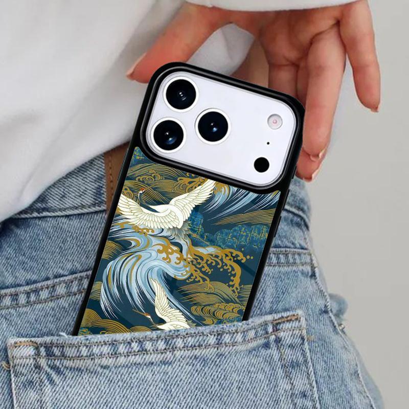 Japanese Cranes Art Phone Case for iPhone 16e 15 14 13 12 17 Pro Max Plus Air 17pro Cover Coque