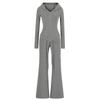 Womens Casual Yoga Set Hooded Zip Cardigan Flared Pants Solid Color Sportswear