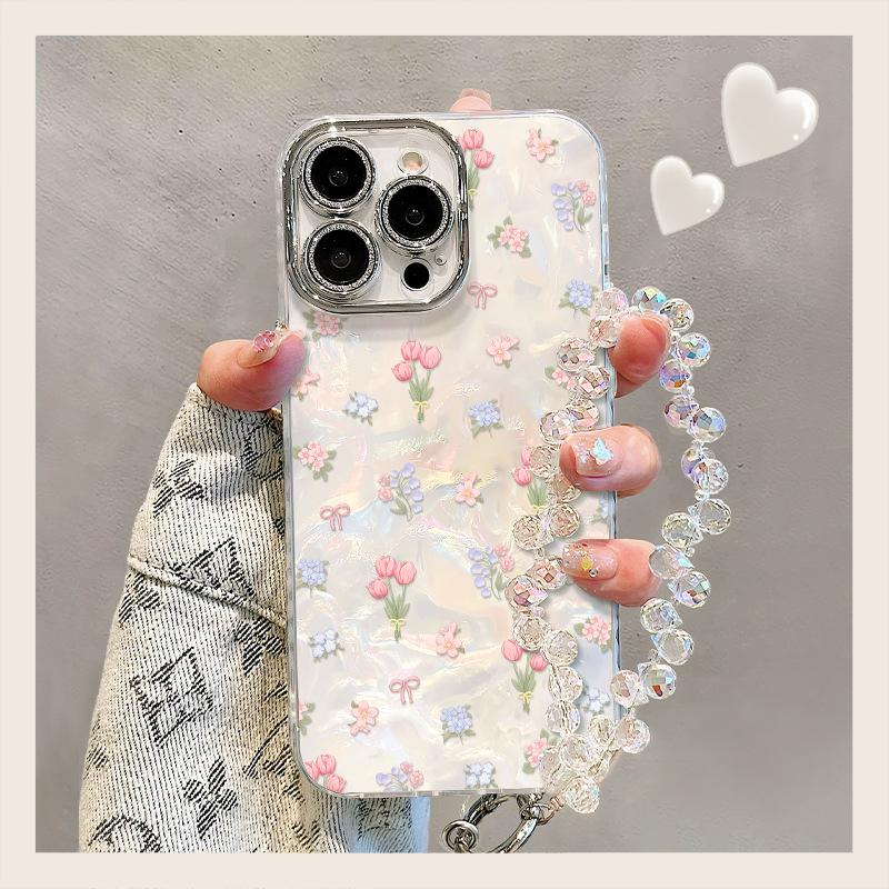 The Tulip Bracelet Is Suitable for Apple 13promax Phone Cases, 16 Fresh and Light, 14/15 Women's Style, 11 Hard