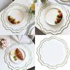 Round Embroidered Scalloped Edges Placemat Washable Decorative Flower Table Mat For Banquet Baby Showers Dining Setting