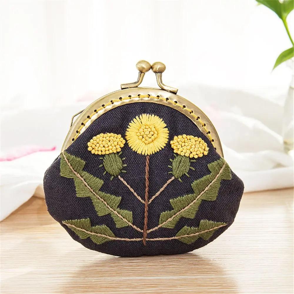 Flerfarget Håndlaget Broderi Startsett Myntpung Lommebok Blomstermønstre Korssting Broderi DIY Håndverk Hjemmedekorasjon