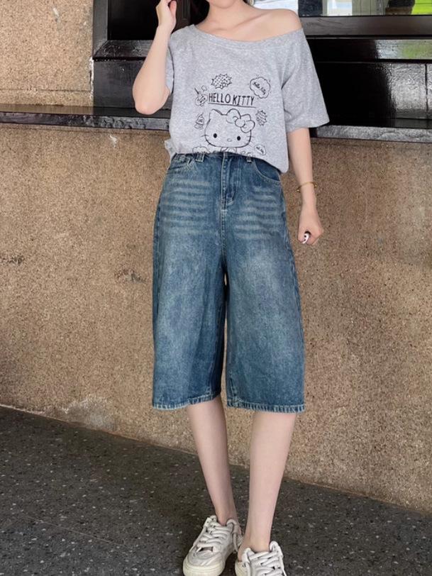 Women's New Tang Wide-Leg Seven-Point Jeans - Summer 2026 Relaxed Straight-Leg Style