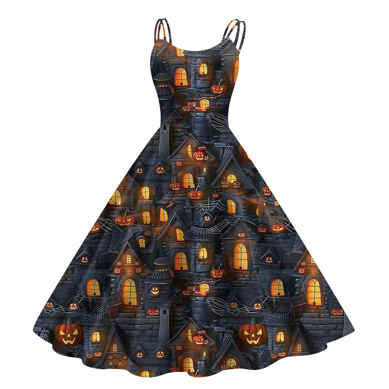 

Женское модное повседневное платье с принтом на Хэллоуин, сексуальное с открытыми плечами, в стиле панк, ретро S тёмно-синий