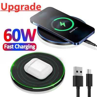 Caricabatterie wireless Qi da 60 W per iPhone 15 14 13 X Pro Samsung Xiaomi Galaxy Huawei Caricabatterie per telefoni cellulari Stazione di ricarica super veloce a induzione