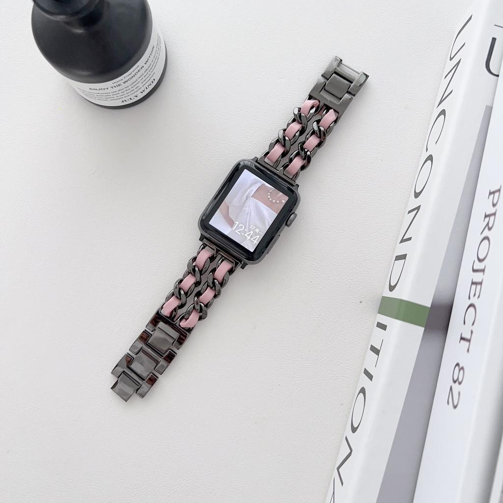 Metall-Lederarmband für Apple Watch 49 mm 45 mm 41 mm 44 mm 40 mm 42 mm 36 mm Damen-Uhrenarmband für iWatch Serie 10 9 8 7 6 5 4 SE