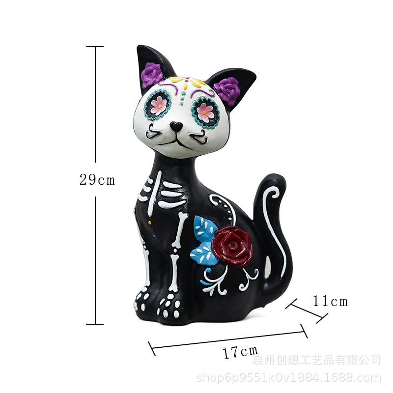 Sugar Skull Dog Statue Halloween Desktop Ornaments Halloween Statue Sugar Skulls Animal Statue Resin Crafts Skeleton Sculpture