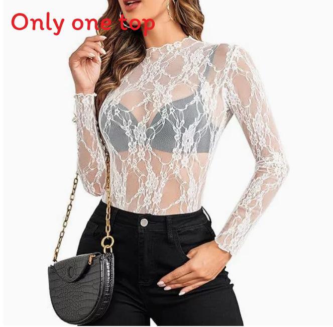 Sexy Lace Long Sleeve Shirt For Women With Sheer Mesh Fabric For Casual And Office Wear