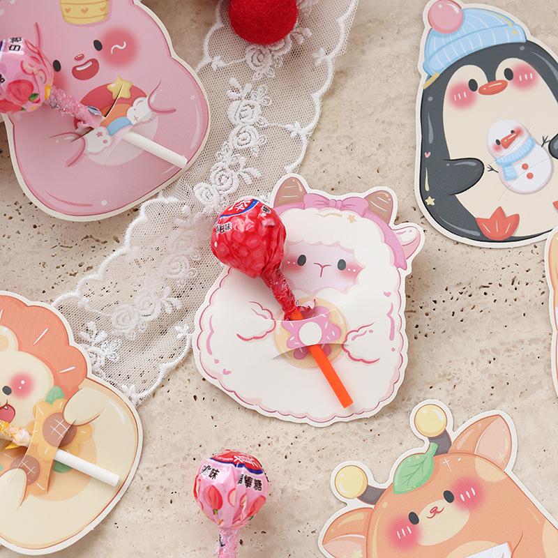 5 Sheets Cartoon Bear Lollipop Cards Multi Bear Heart Paper Cards For Wedding Valentines Day Candy Wrapping Decor Supplies