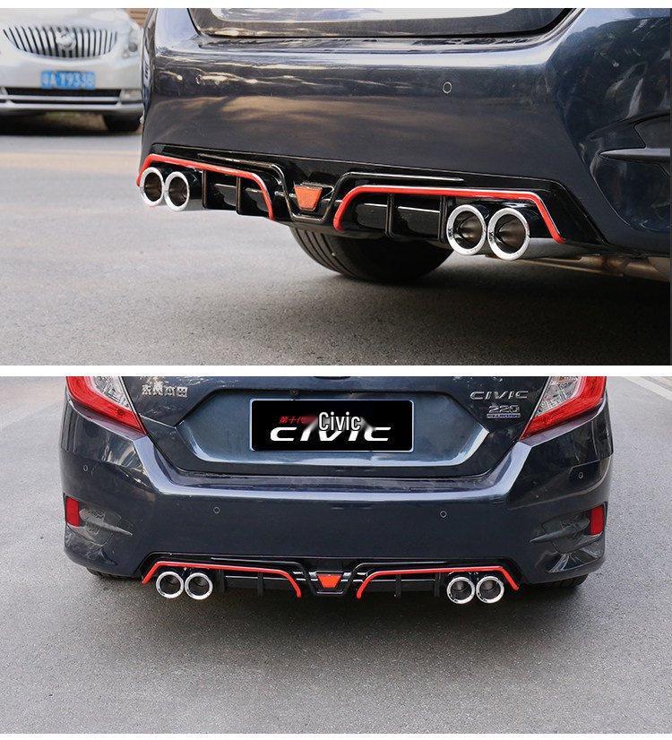Designed for 10th Gen Civic: Exhaust Mod, Rear Spoiler, Tailpipe Kit, No-Cut Kit, Rear Bumper, Rear Splitter.