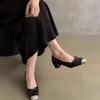 2024 Spring and Autumn High Quality Women's Shoes Color Blocked Glossy Low Heels Square Toe Shallow Buckle Women's High Heels