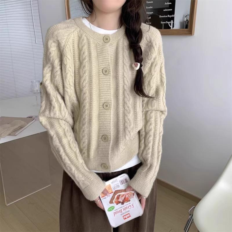 Twist knitted cardigan women's autumn and winter new versatile outerwear top thickened loose lazy wind sweater jacket