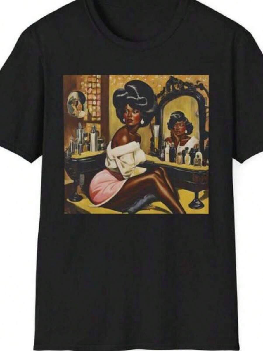 

Graphic-Shirt Cotton Tees Size PlusRetro T-Shirt Woman Tee Shirt African American Queen Rel Vintage 5XL різнокольоровий