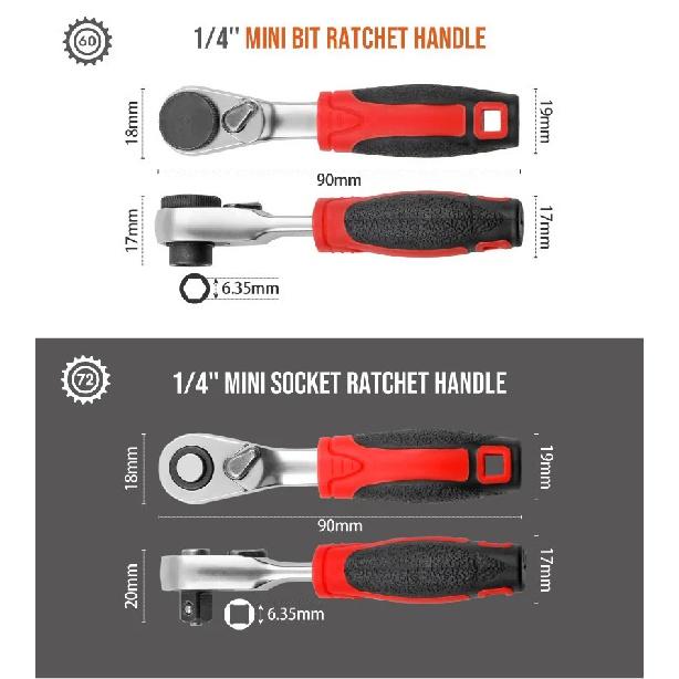 LiTuiLi Mini 1/4" Ratchet Wrench Double Ended Quick Hex Torque Spanner Set Rod Screwdriver Bit Tool Socket Ratchet Handle Wrench
