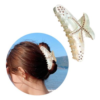 Elegante Seestern-Thema Haarspange mit Strasssteinen verziert, Premium-Acryl-Haaraccessoire, Haarnadel mit großer Kapazität