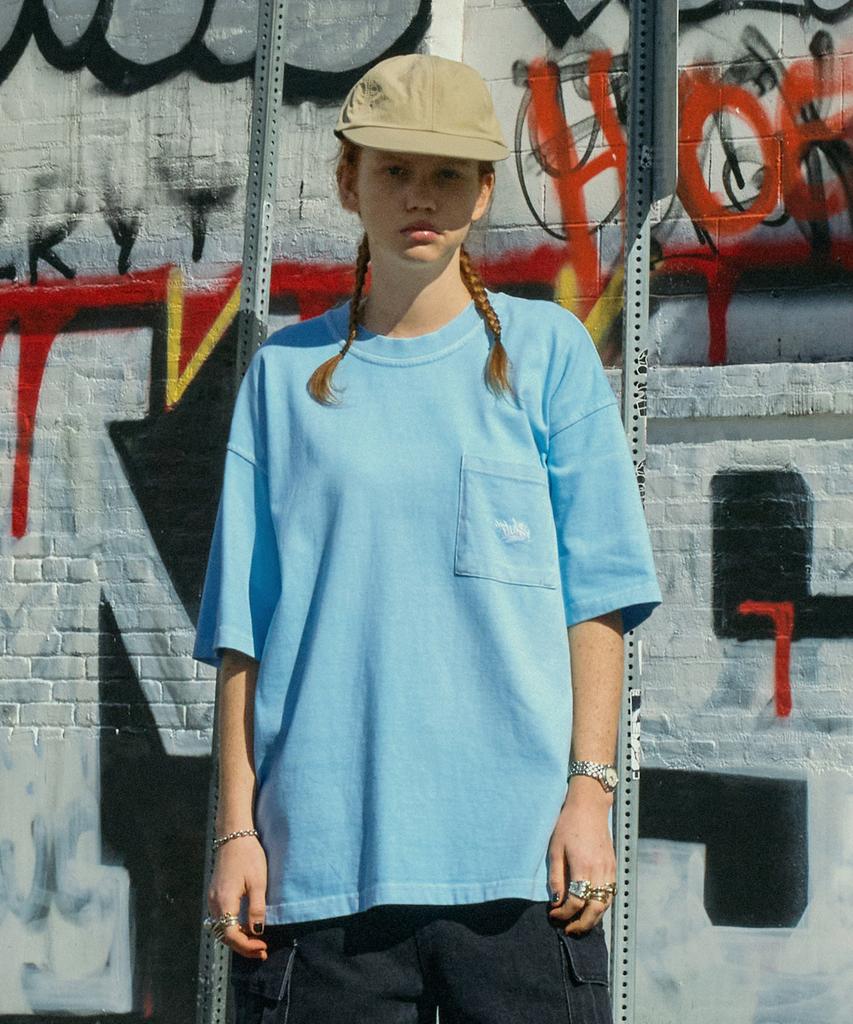 Peullukeu Slam Logo Pigment Pocket Short Sleeve T-Shirt Sky Fst401