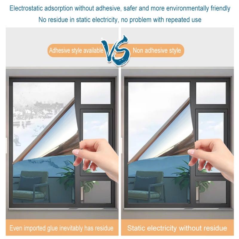 2M Window Film Reflective Silver Mirror Window Tint Self-Adhesive Decal Glass Film for Home Privacy Protection
