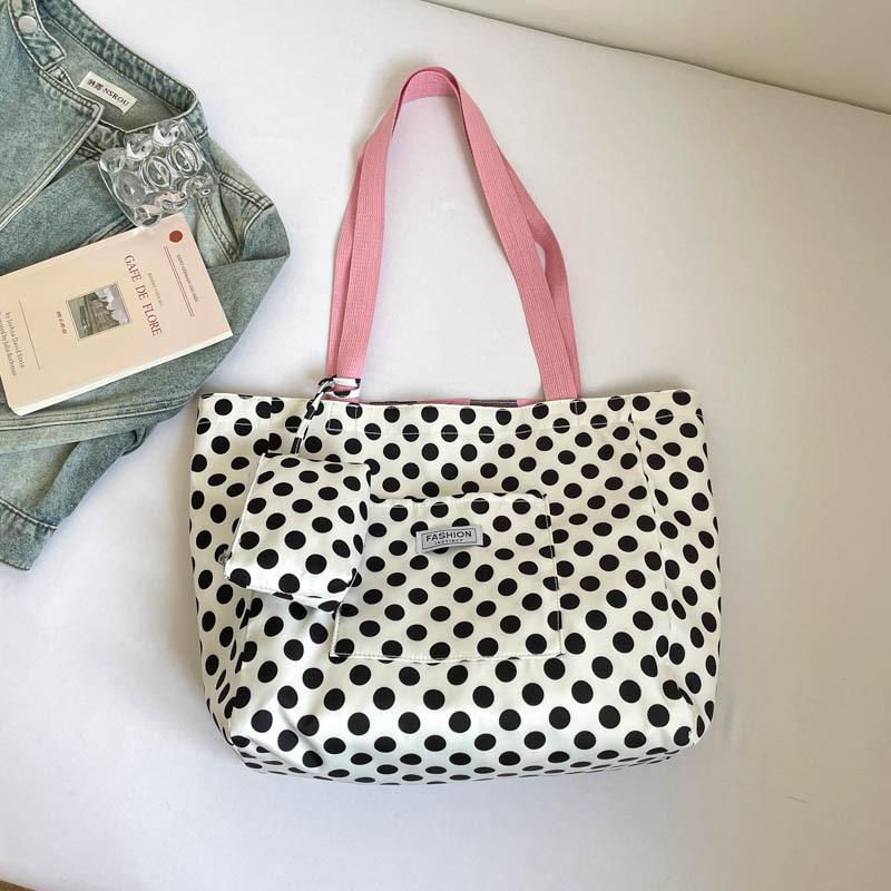 Retro Polka Dot Shoulder Bag for Commuting, Lightweight Shopping Bag, Student School Bag