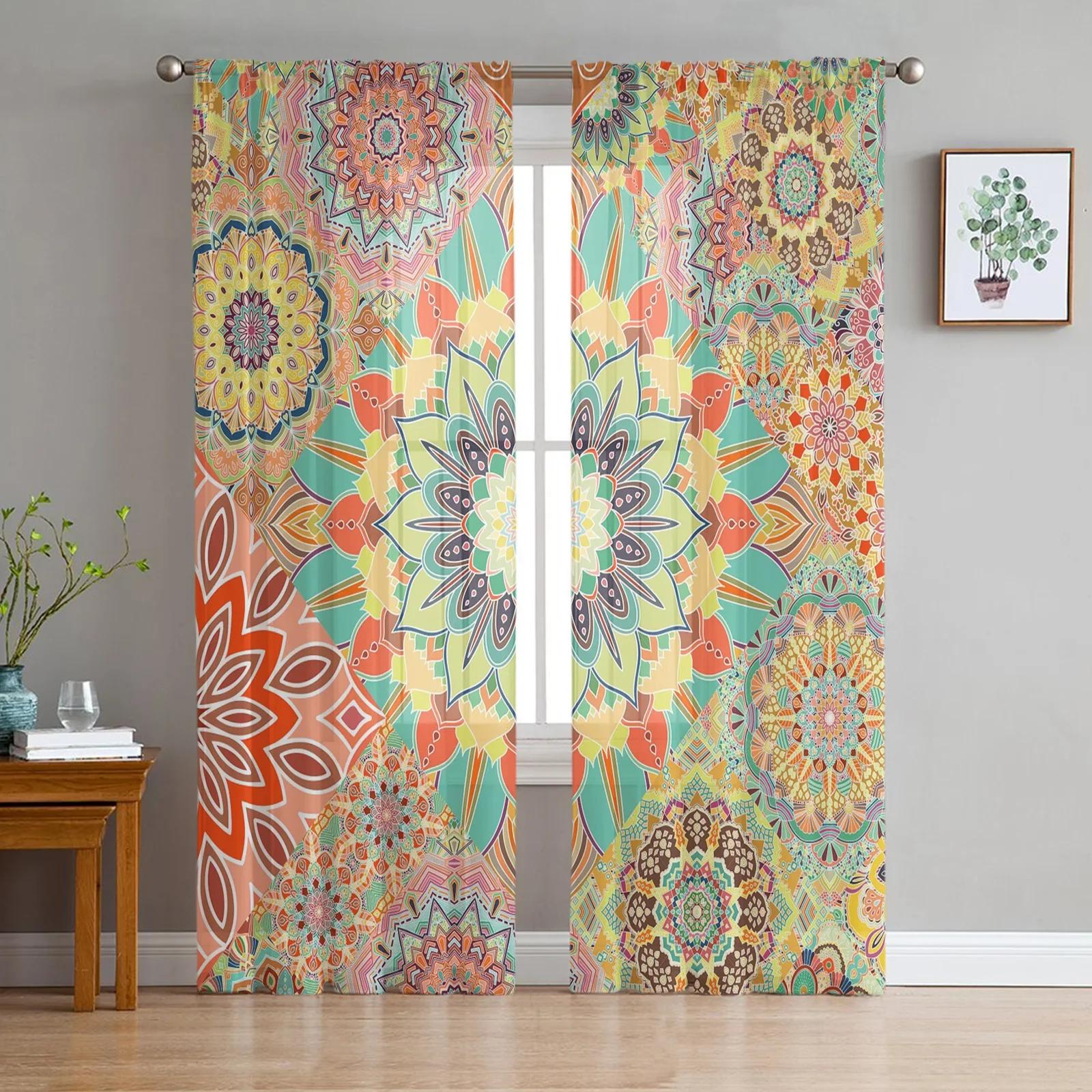 

Арабский узор Цветы Тюль Прозрачные шторы для гостиной Декорация окна Шторы для спальни Кухня Вуаль Органза Шторы W135 x H115cm x1&Grommet Top