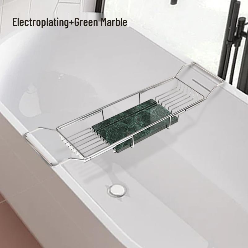 Stainless Steel Non-Slip Marble Bathtub Organizer Rack with Telescopic Shelf for Bathroom Use
