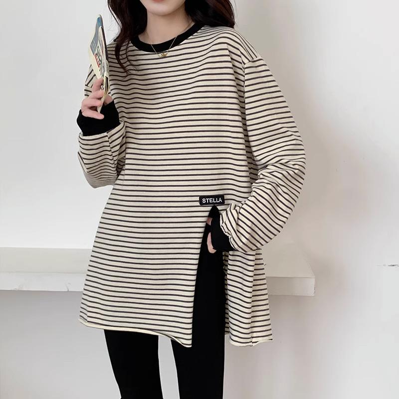 

European Spring Women s Striped Slim-Fit Long-Sleeve Mid-Length Cotton T-Shirt Extra Large абрикосовий
