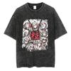 Anime Demon Slayer Nezuko Zenitsu Tanjirou Inosuke Print T-shirt Men Manga Cotton Tshirts Retro Washed T Shirt Harajuku Male Top
