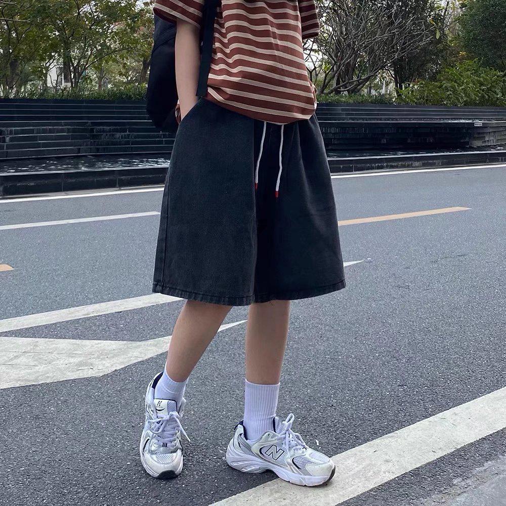 

Мужские летние джинсовые шорты с эластичной резинкой на талии — модный свободный крой в гонконгском стиле для пар, большой размер в наличии XL темно-серого