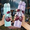 1PC Dark Red Pair Cherry Fruit Print 750ml Color Plastic Sports Water Bottle Leakproof Flip Straw Lid Suitable for Sports Office Home Use