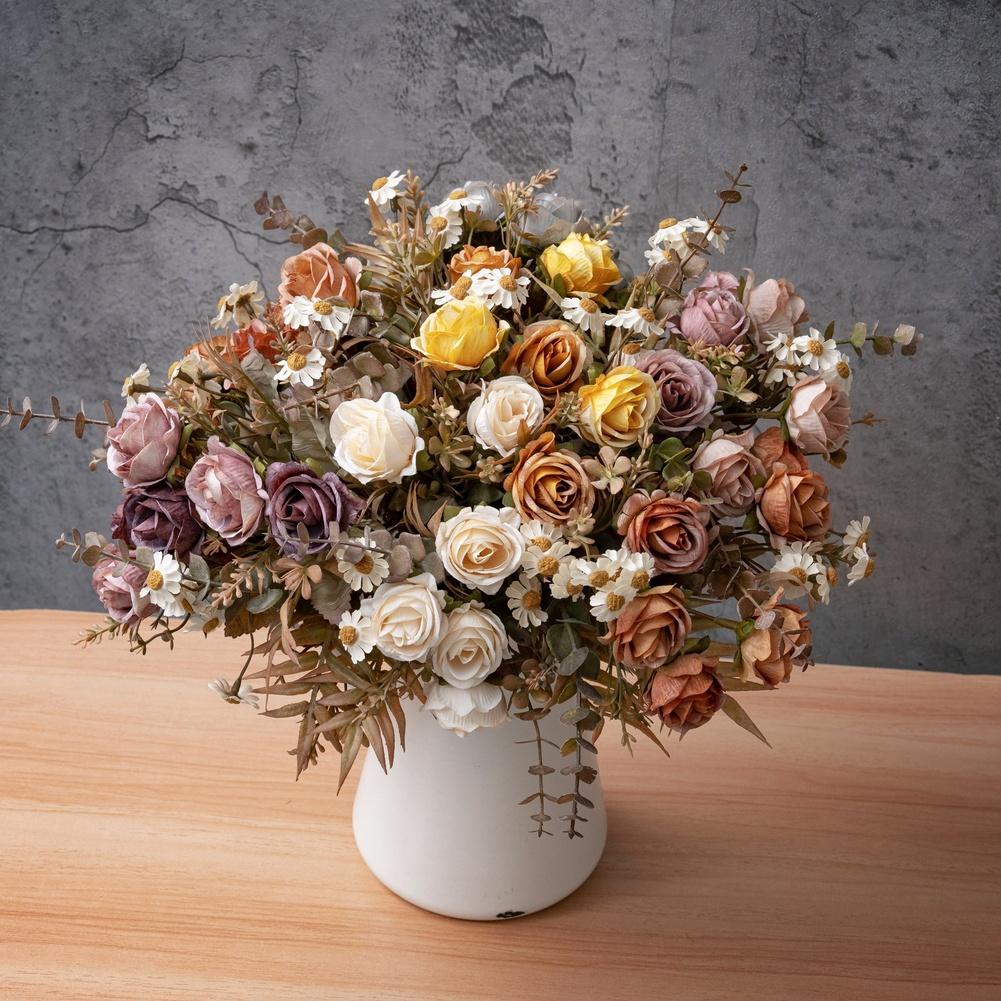 Artificial Rose Bouquet Fake Floral Ornament Complete Set Arrangement