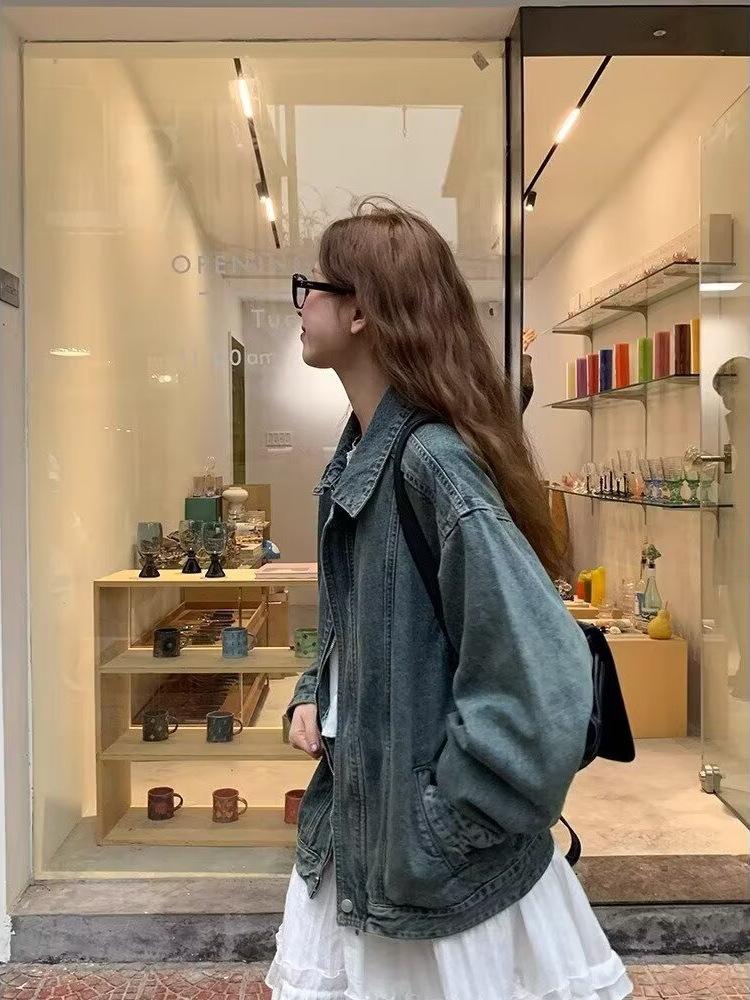 Retro Washed Distressed Denim Jacket - Women's 2025 Spring/Autumn Collection
