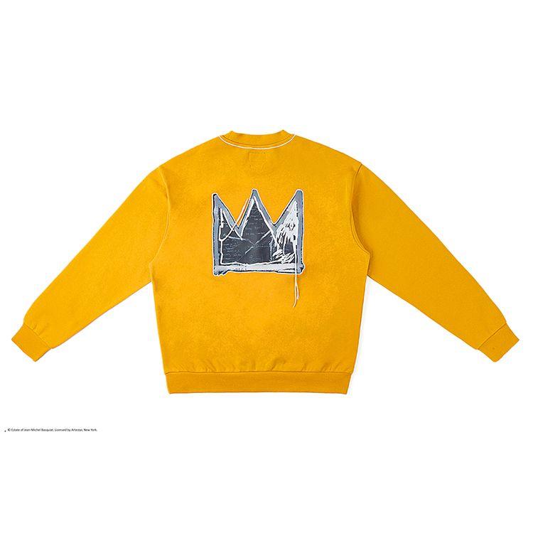 X Basquiat Collaboration SS24 Comfortable Round Neck Printed Embroidered Long Sleeve Sweatshirt Men Sweatshirt Yellow LMT006907CST00FA05171