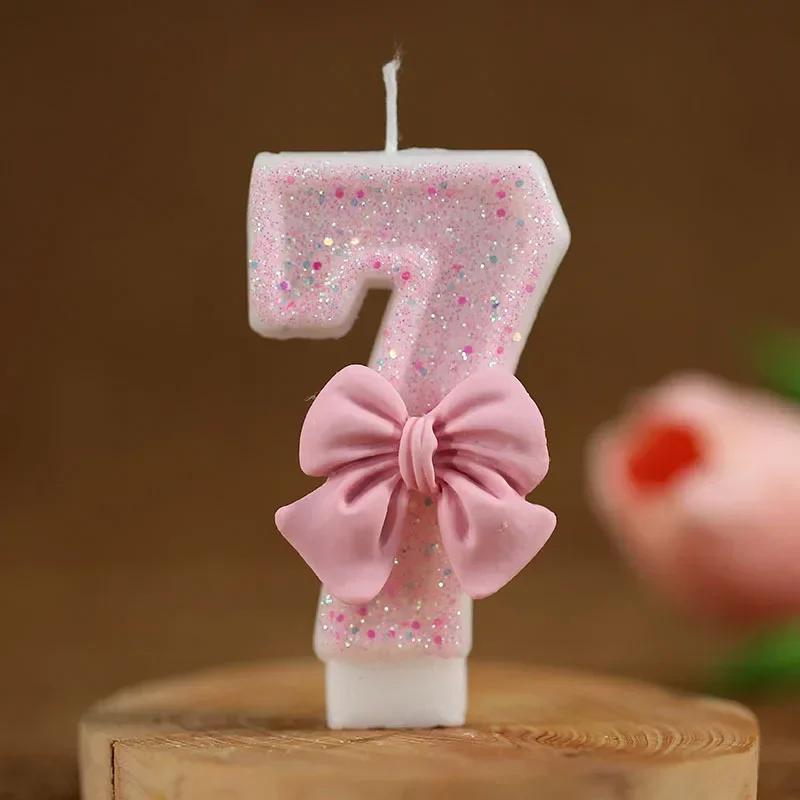 3D Number Candle Cake Topper  Number Cake Candle Pink Glitter Birthday Candle 1 2 3 4 5 6 7 8 9 Birthday Party Cake Decor