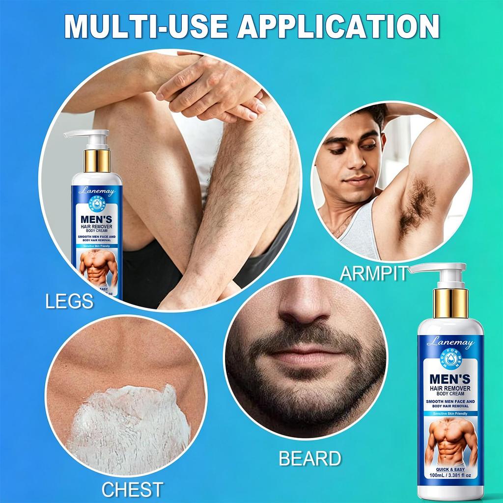 Men‘s Hair Remover Body Cream-Delicate Care For Body And Intimate Areas-Fast Results In 8 Minutes-Suitable For All Skin Types, 100ml