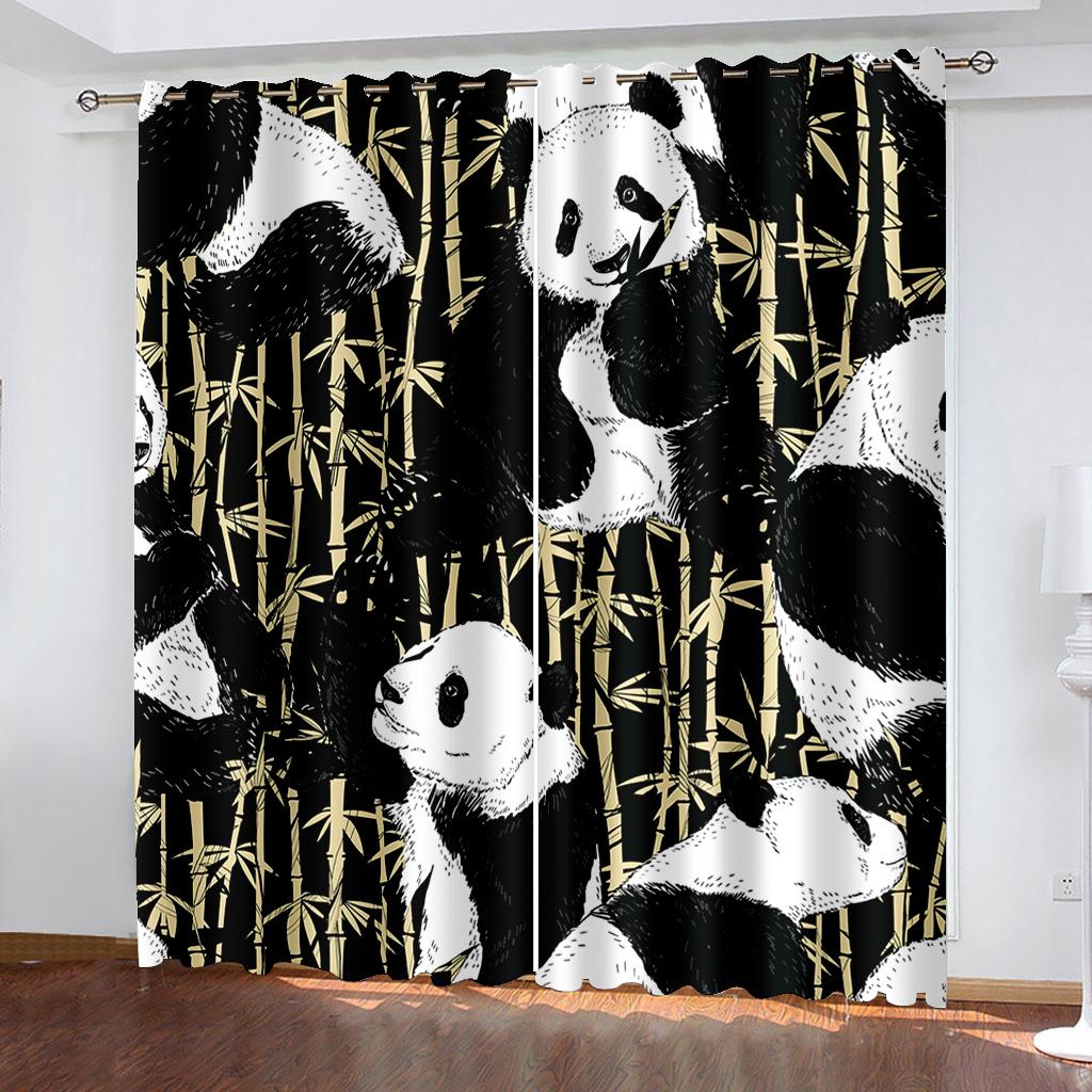 Lovely Giant Pandas Eat Bamboo Pattern Sunshade Curtains 2 Pieces For Living Room Bedroom Home Decoration