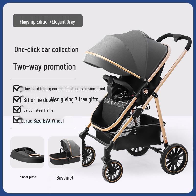 High Landscape Reversible Baby Stroller & Reclining Tricycle, Three-in-One with Large Wheels