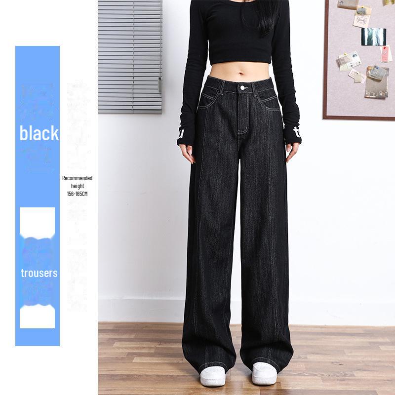 

Женские синие джинсовые брюки с высокой талией и широкими штанинами — ретро-стиль, облегающий крой, весна 2025 г. Large