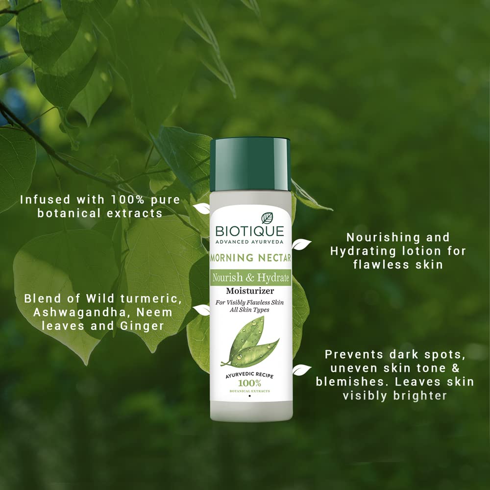 Biotique Morning Nectar Flawless Skin Moisturizer Lotion 190ml – Hydrates, Brightens, Prevents Dark Spots & Blemishes