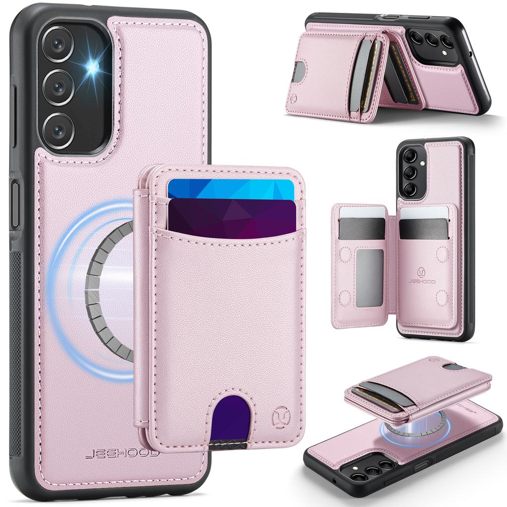 For Samsung Galaxy A14 4G/Galaxy M44 5G/Galaxy A14 5G Magnetic Case JEEHOOD J10 Leather Back Phone Cover with Detachable Card Holder Kickstand