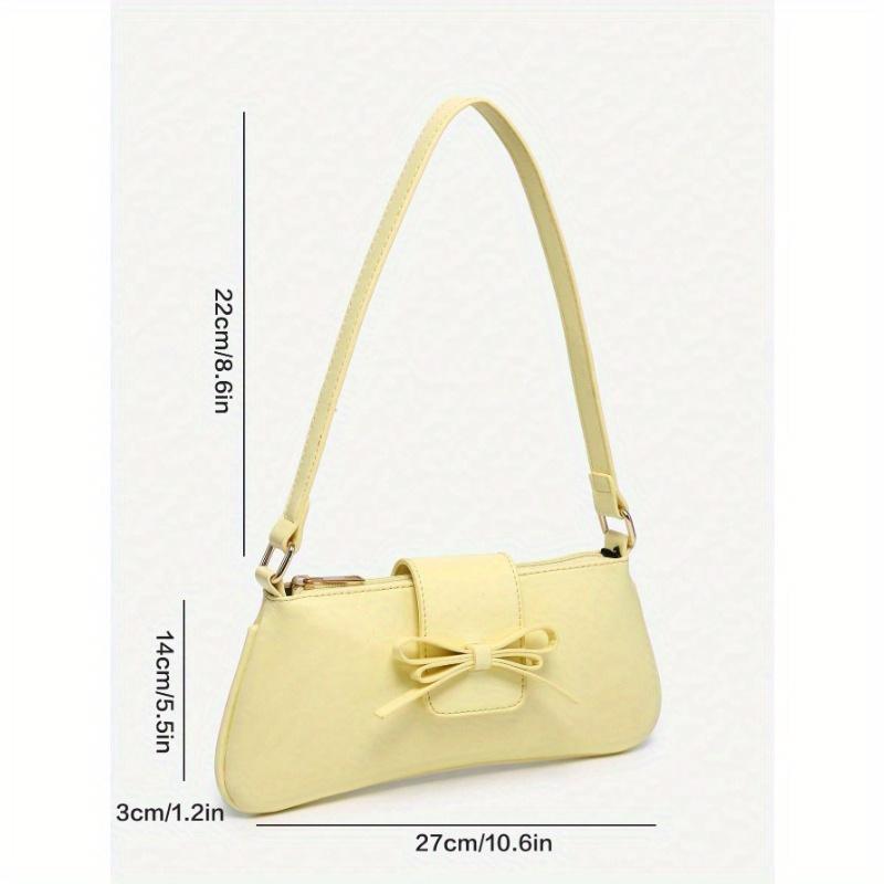1pc Retro Strap Bow Decor Exposed Maroon/Yellow & Leopard Print Shoulder Armpit Baguette Bag, Suitable For Dating, Going Out, Party, Animal Print