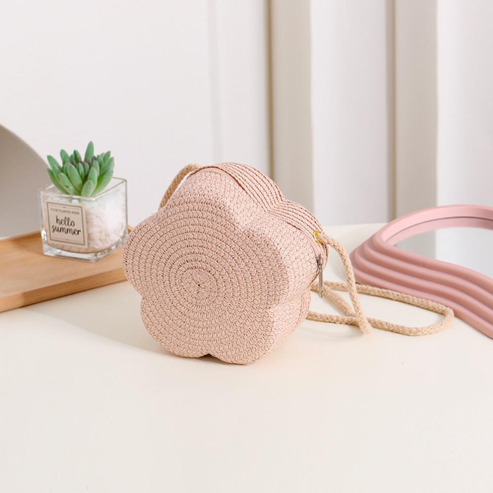 Kawaii Straw Small Shoulder Bag Flower Shape Woven Crossbody Bag Fairy Beach Straw Bag  Summer